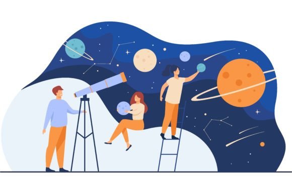 Download Man Studying Galaxy Through Telescope. W - Man Collection