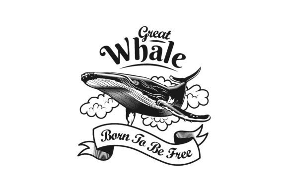 Download Trendy Great Whale Emblem. Black and Whi - Premium Resources