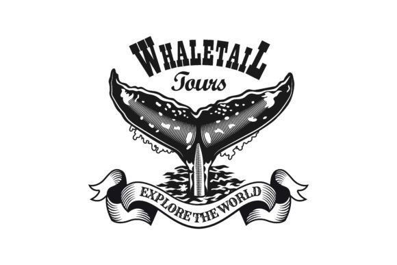 Download Retro Emblem with Whale Tail. Monochrome - Premium Resources