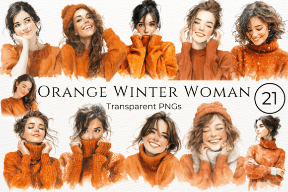 Download Orange Winter Woman Watercolor Clipart - Man Collection